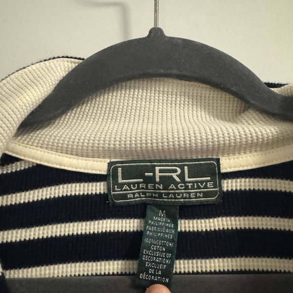 Ralph Lauren Active Navy and White Striped Quarter Zip Sweater, size Medium - Picture 3 of 4